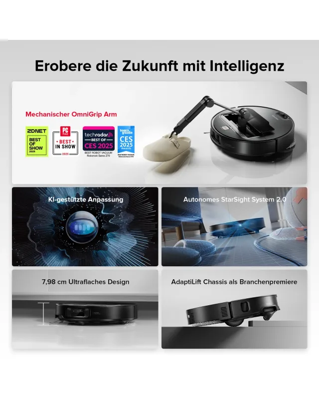 Roborock Saros Z70 Staubsaugerroboter mit mechanischem OmniGrip™ Arm Schwarz